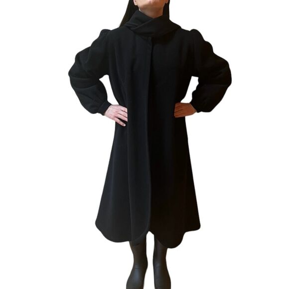 Vintage 1950’s Anglo Fabrics Black Wool Swing Coat - Picture 10 of 16